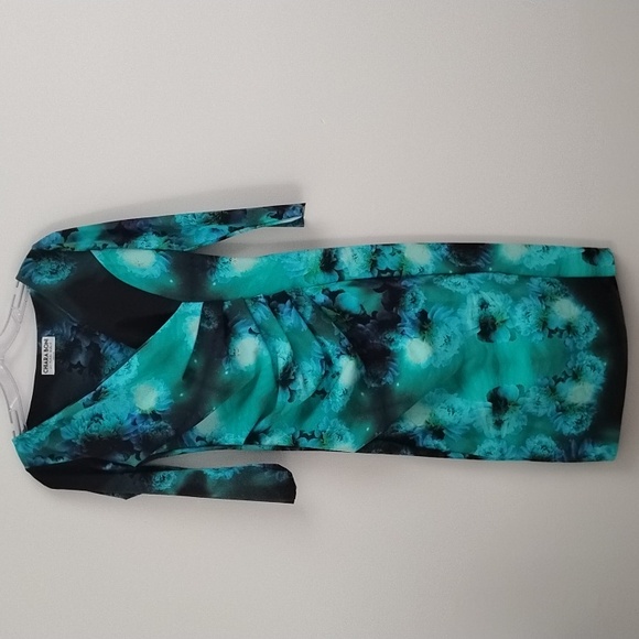Chiara Boni Dresses & Skirts - Chiara Boni La Petite Robe Vibrant Teal and Black Floral Long Sleeve Dress Artsy
